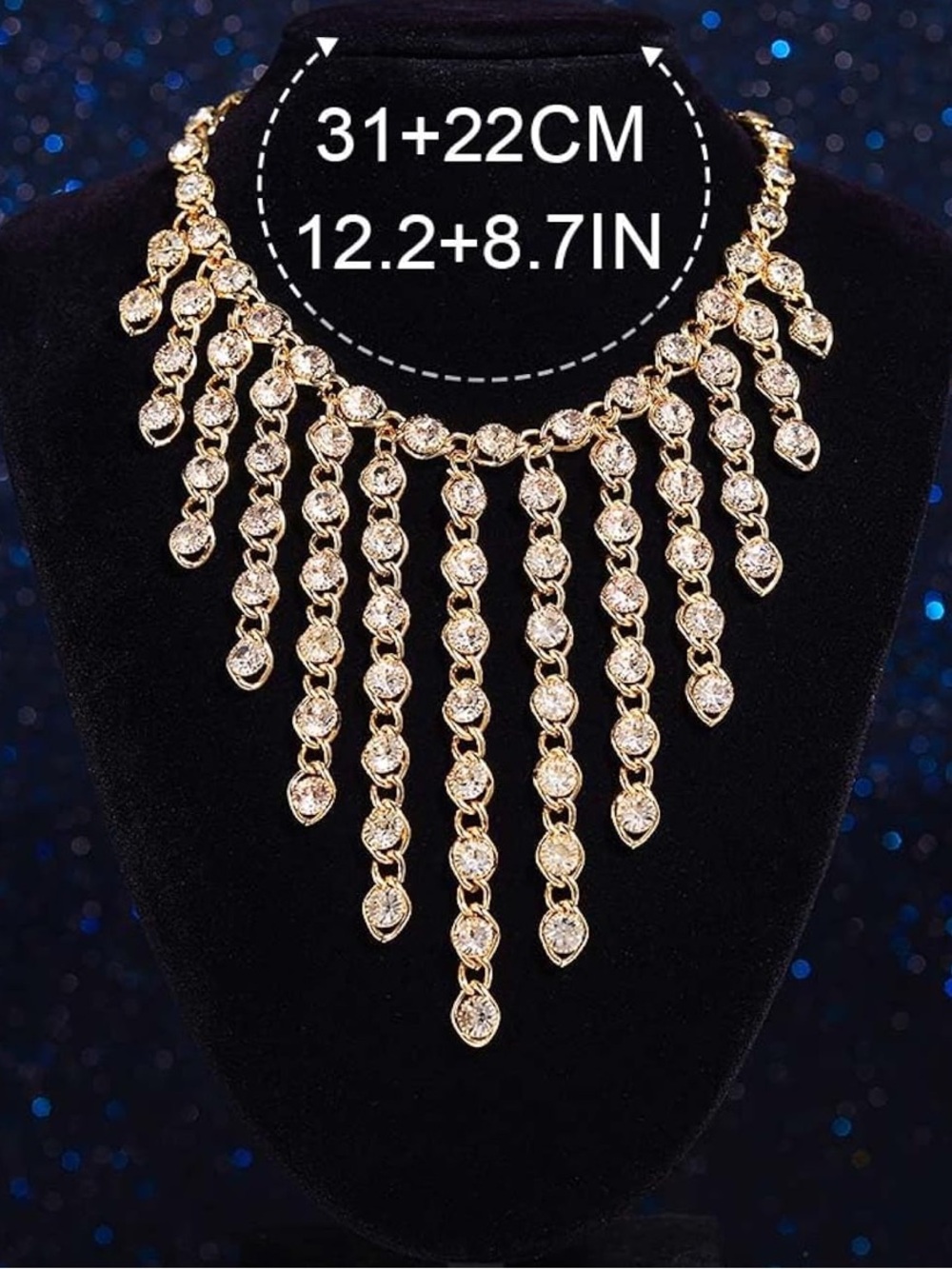 Anthropologie Gold Crystal Fringe Bib Necklace - Picture 3 of 4